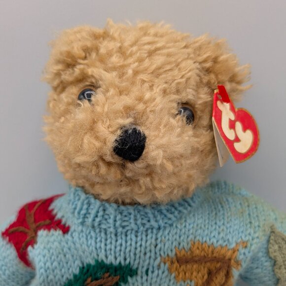 Ty Baby Curly 1992 Plush Fall Leaves Sweater 11" Vintage Stuffed Animal Bear - Picture 2 of 14